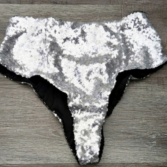New!For Love And Lemon Sequin‎ Silver High Waisted Panty - Picture 7 of 11